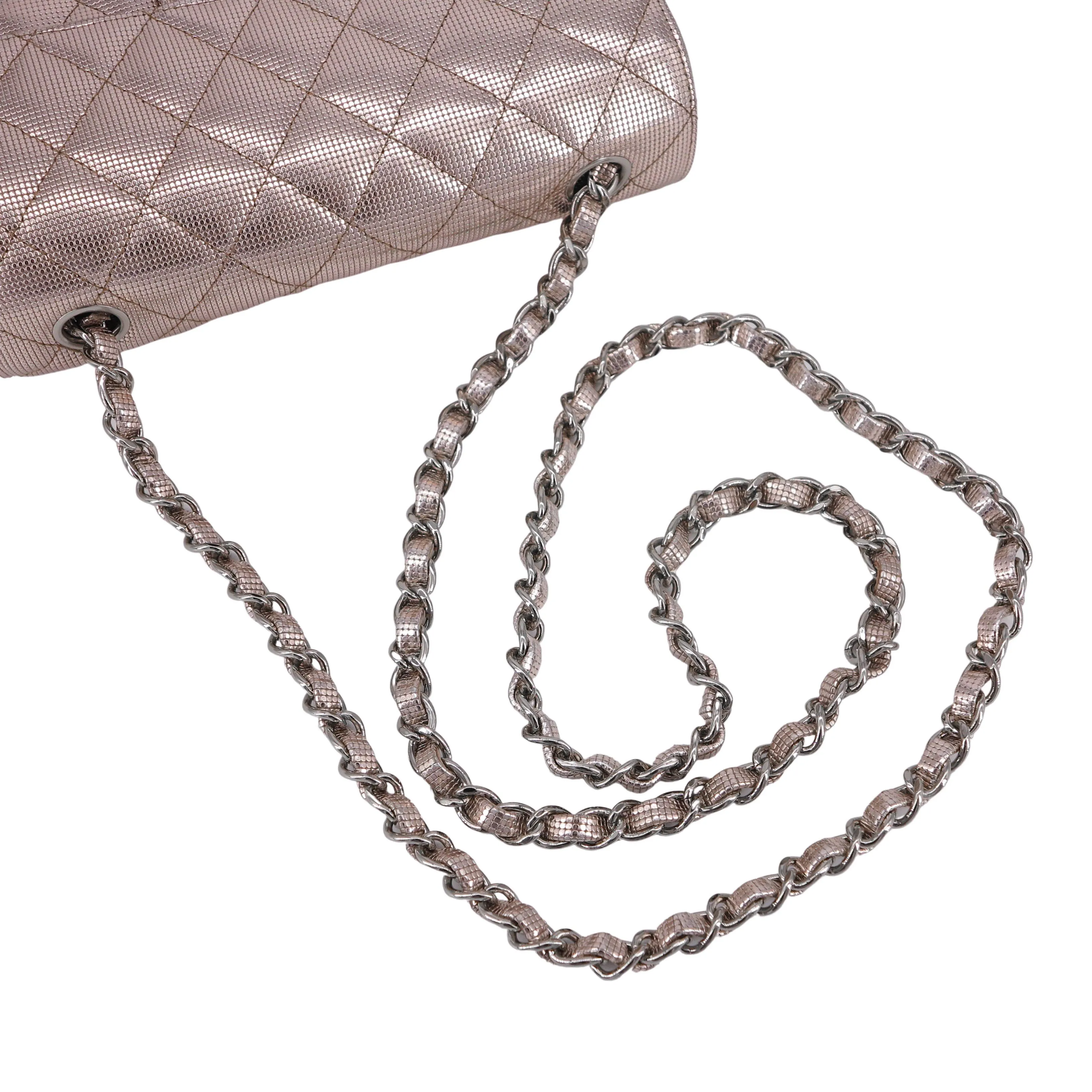 16C Pink Gold Calfskin Pixel Effect Mini Rectangular Flap Bag