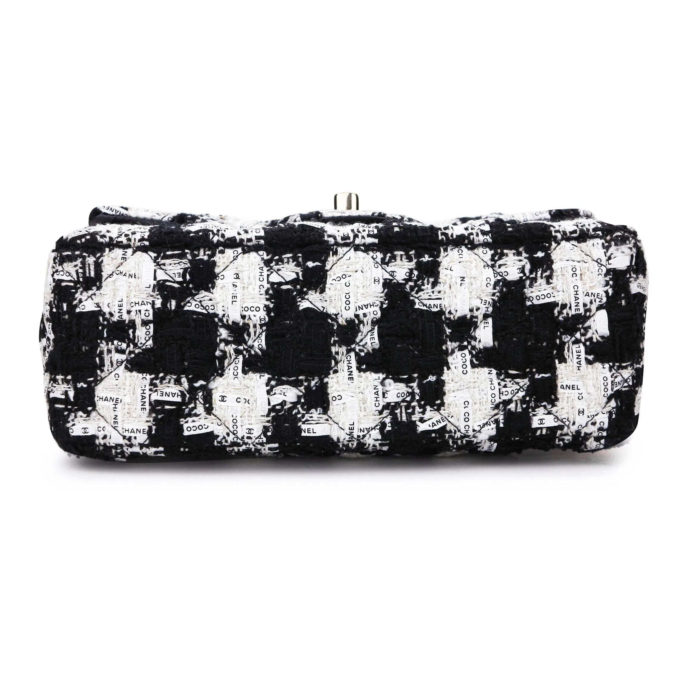20SS Houndstooth Tweed Mini Rectangular Flap Bag in Black and White