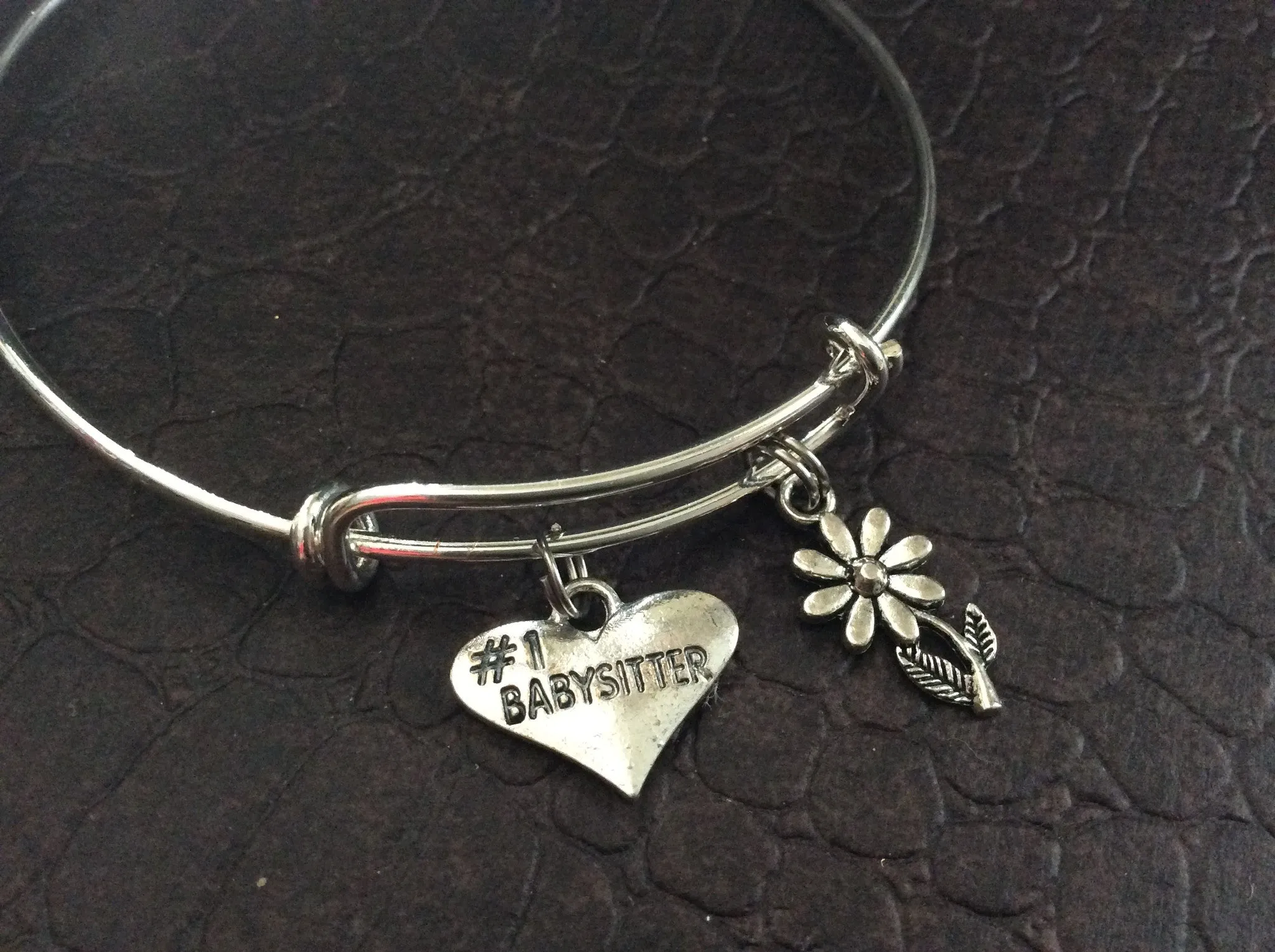 Babysitter #1 Silver Expandable Bracelet Adjustable Wire Bangle One Size Fits All Trendy Custom Handmade in USA Care Taker