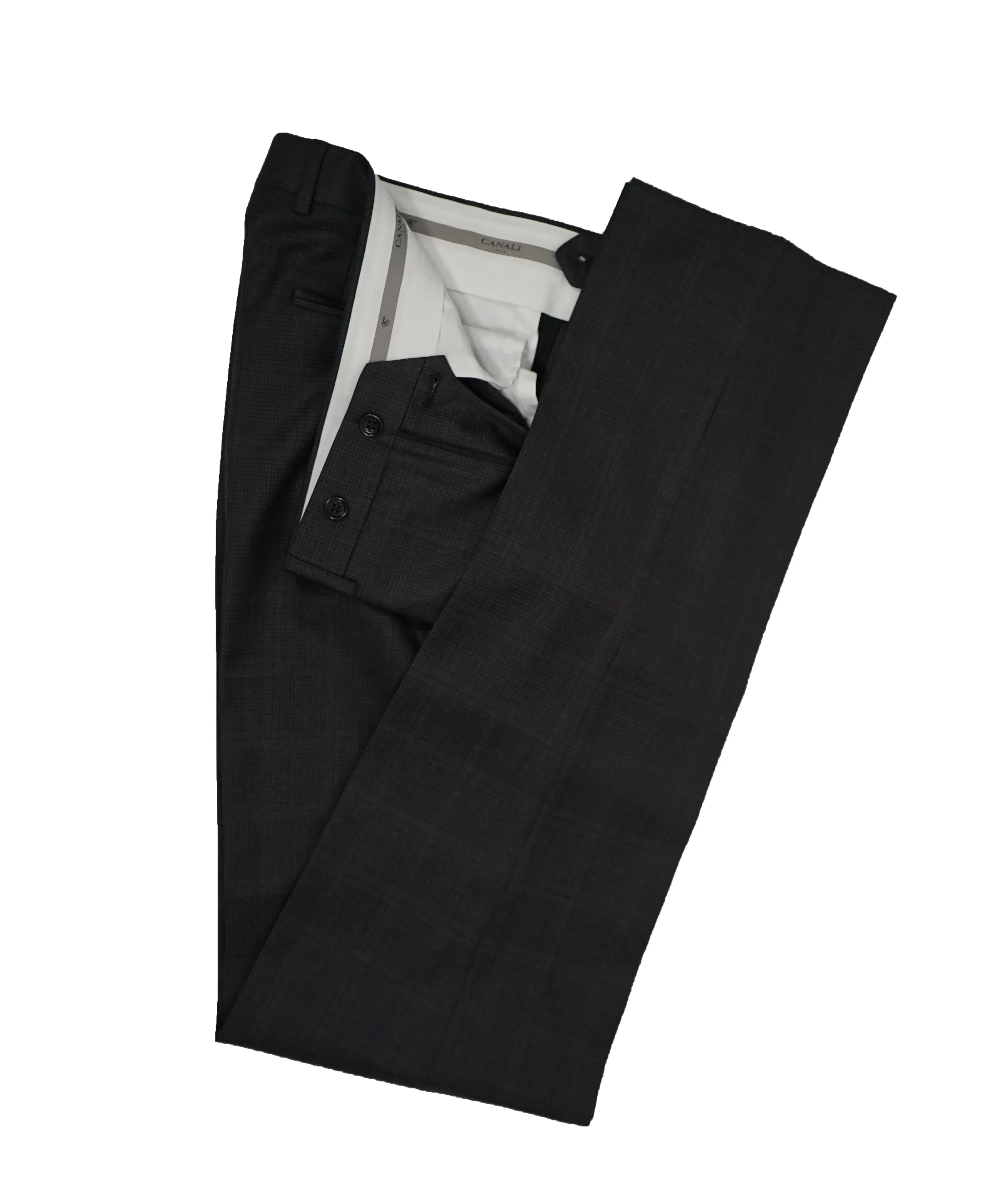 CANALI -  Gray Burgundy Plaid “Water Resistant" Peak Lapel Suit - 38R