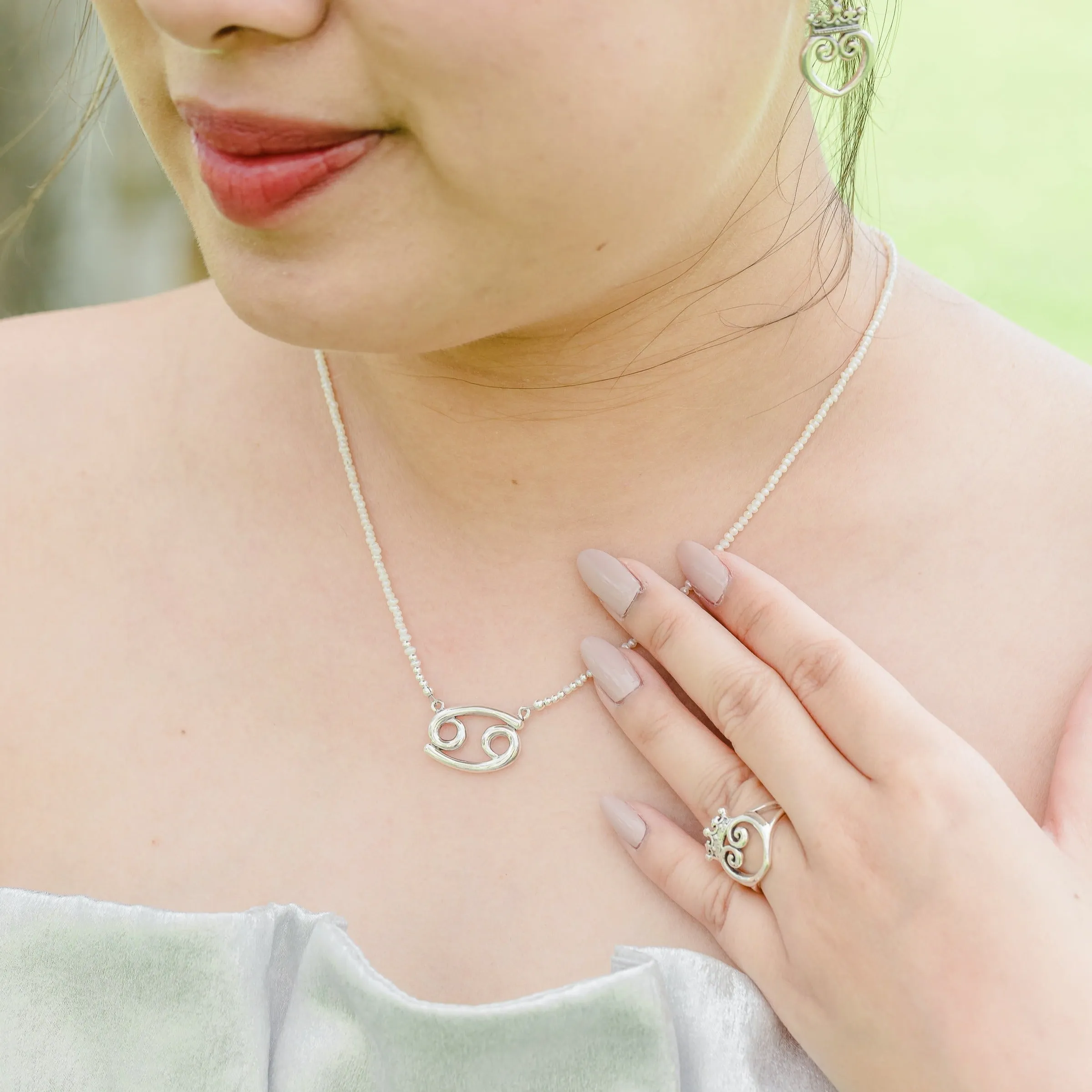 Cancer Freshwater Pearl Signature Zodiac Necklace