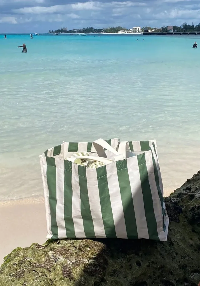 Carryall Beach Bag  - The Vacay Olive Stripe