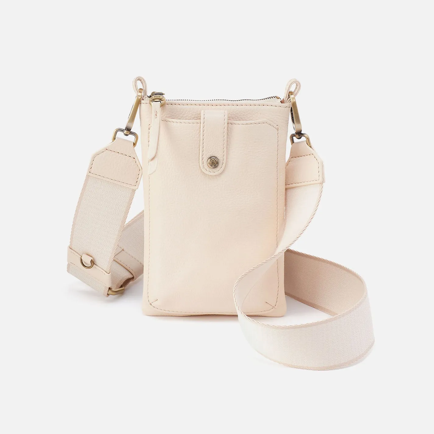 Cass Phone Crossbody In Pebbled Leather - Cream