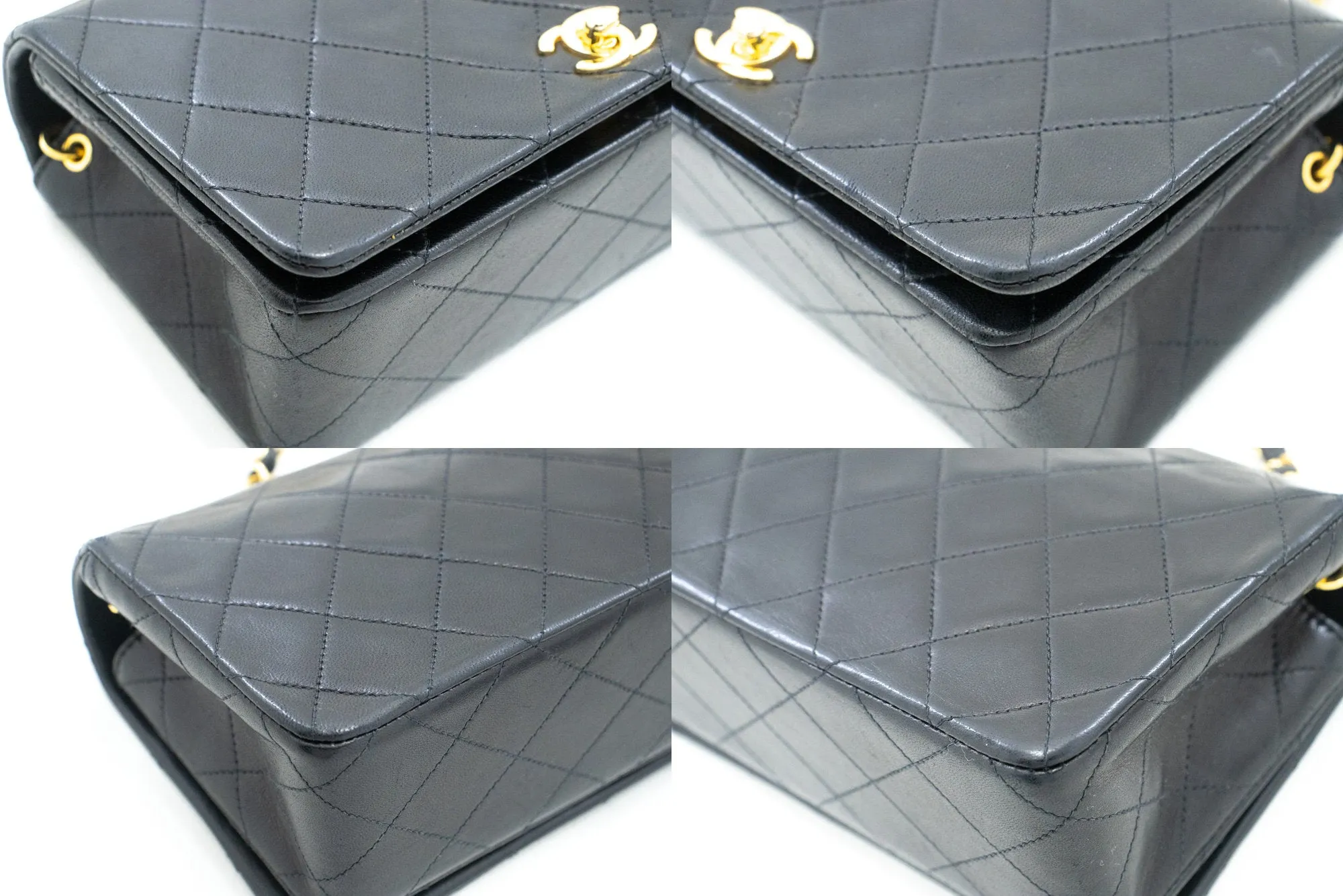 CHANEL Full Flap Chain Shoulder Bag Crossbody Black Lambskin L90