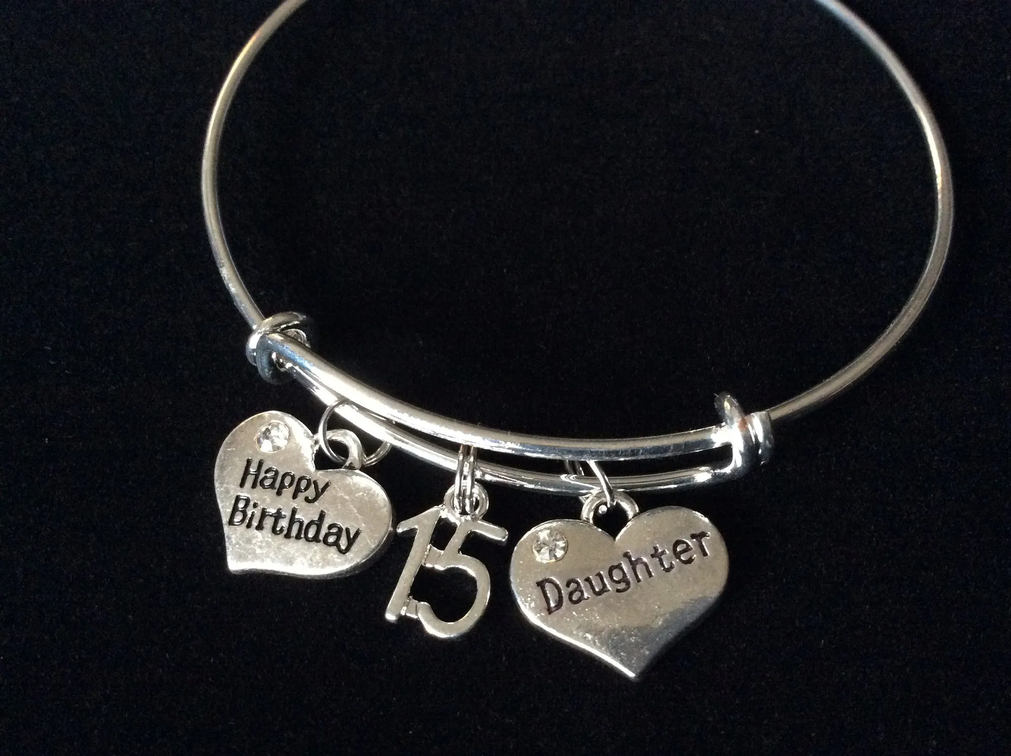 Daughter Happy Birthday 15th Expandable Charm Bracelet Adjustable Bangle Trendy Gift (Other Numbers Available)