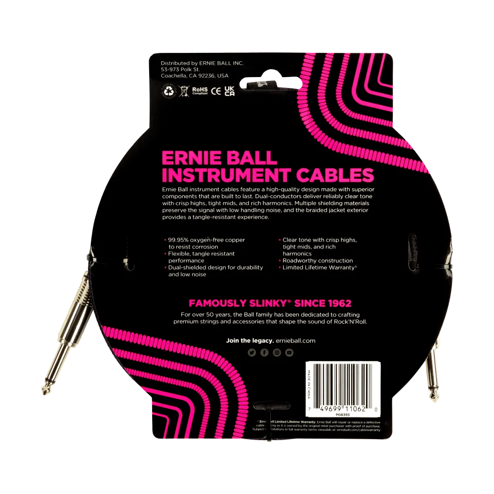 Ernie Ball 10ft Braided Straight Straight Inst Cable Purple Black