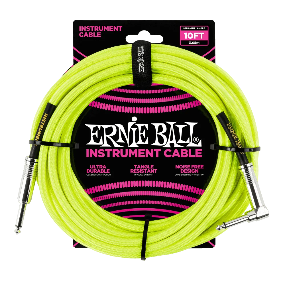 Ernie Ball 3 Meters Braided Straight / Angle Inst Cable, Neon Yellow