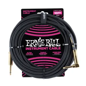 Ernie Ball 3 Meters Braided Straight / Angle Instrument Cable, Black