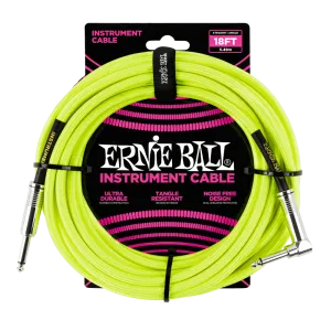 Ernie Ball 5.5 Meters Braided Straight / Angle Inst Cable, Neon Yellow