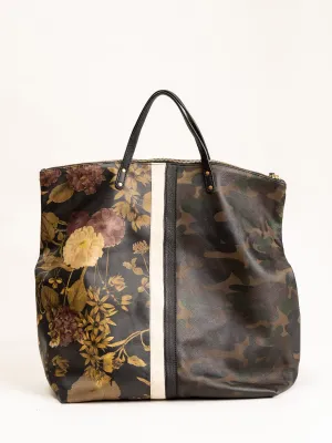 foldover tote - black peony & dark camo