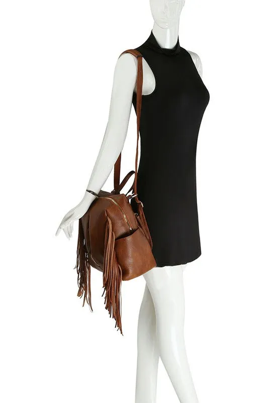 Fringe Convertible Backpack In Stone