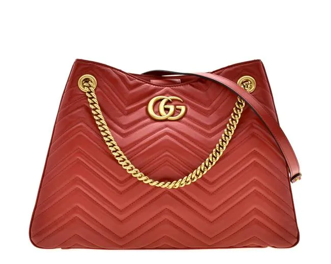 Gucci GG Marmont Apollo Chevron Tote Shoulder Bag in Red