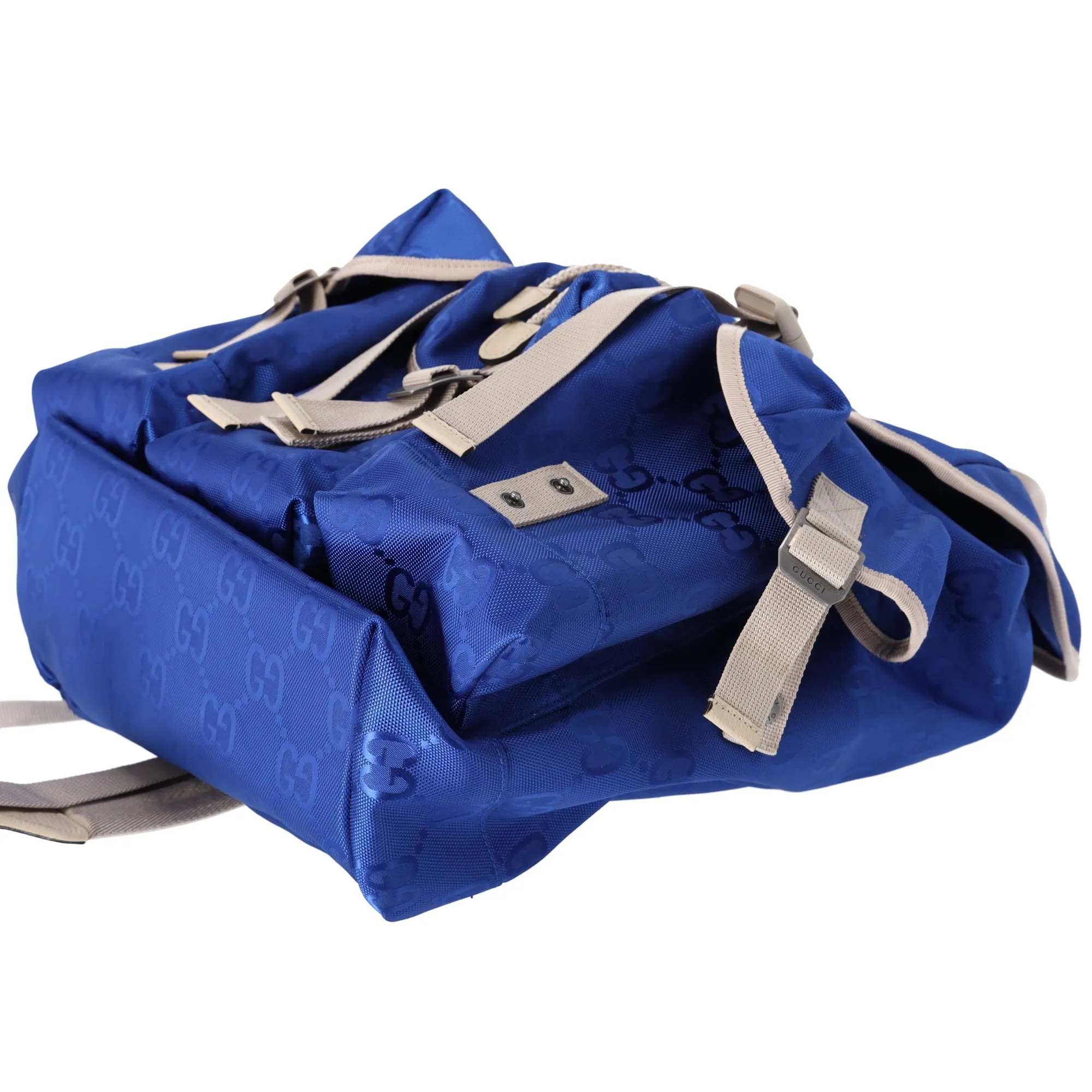 GUCCI Off The Grid Backpack 626160 Blue Beige Nylon Jacquard Leather