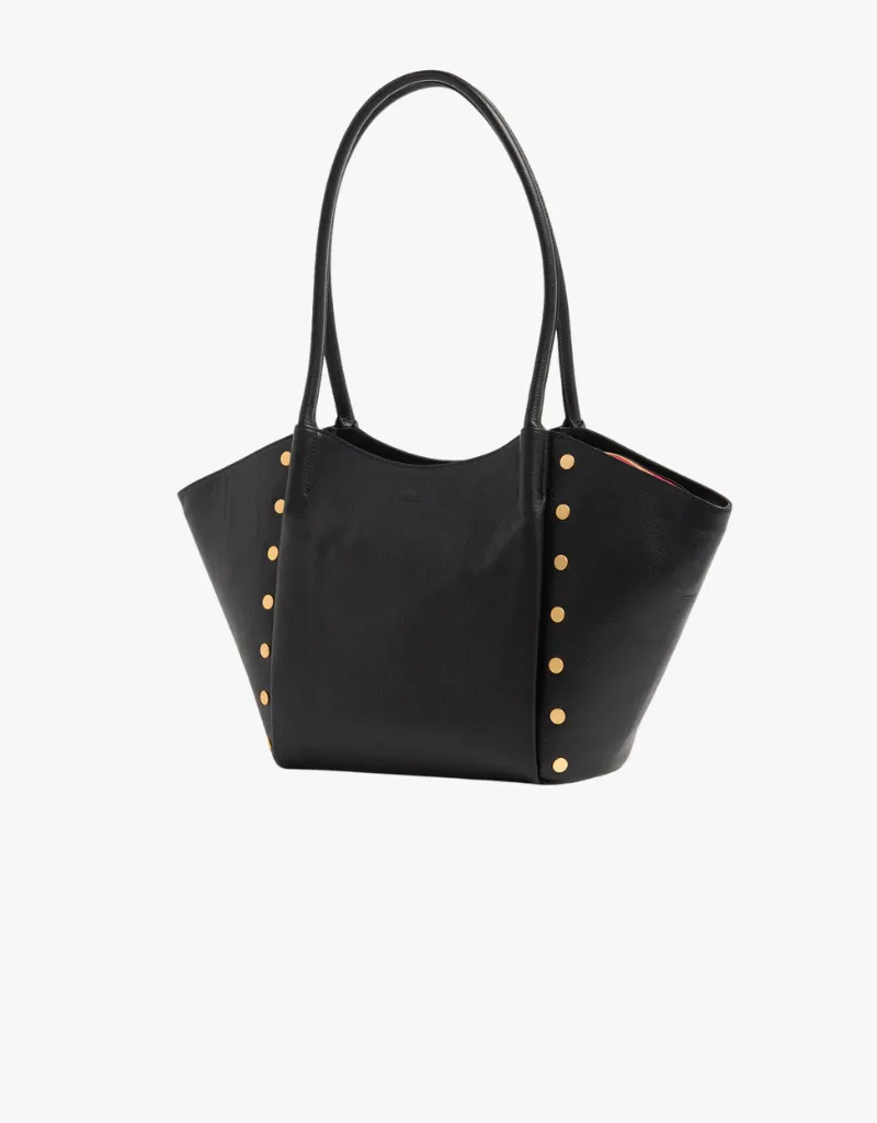 Hammitt Paul Large Shoulder Bag in Black Press & Brushed Gold with Red Zip