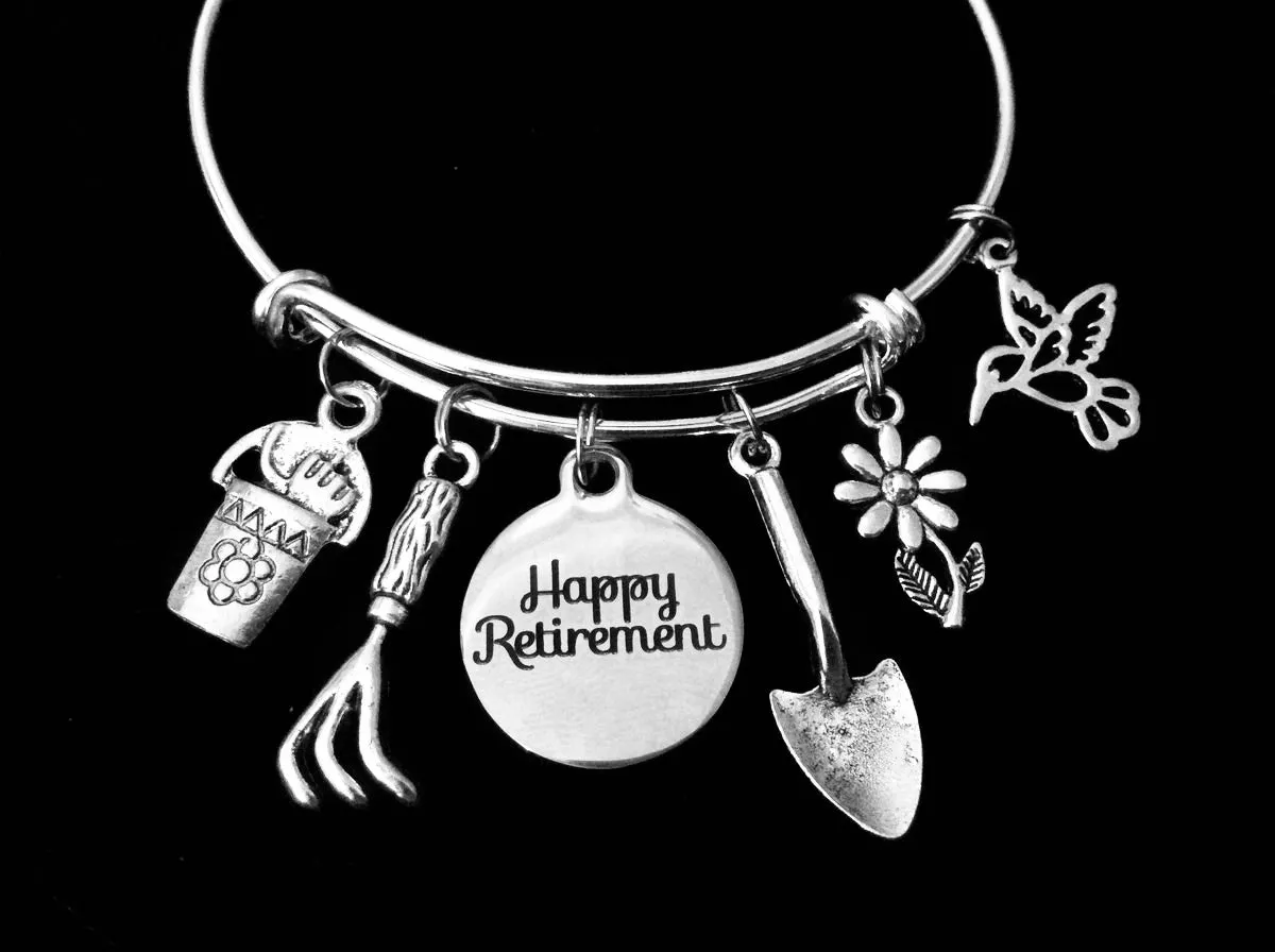 Happy Retirement Garden Expandable Charm Bracelet Silver Adjustable Bangle School Gift Gardening