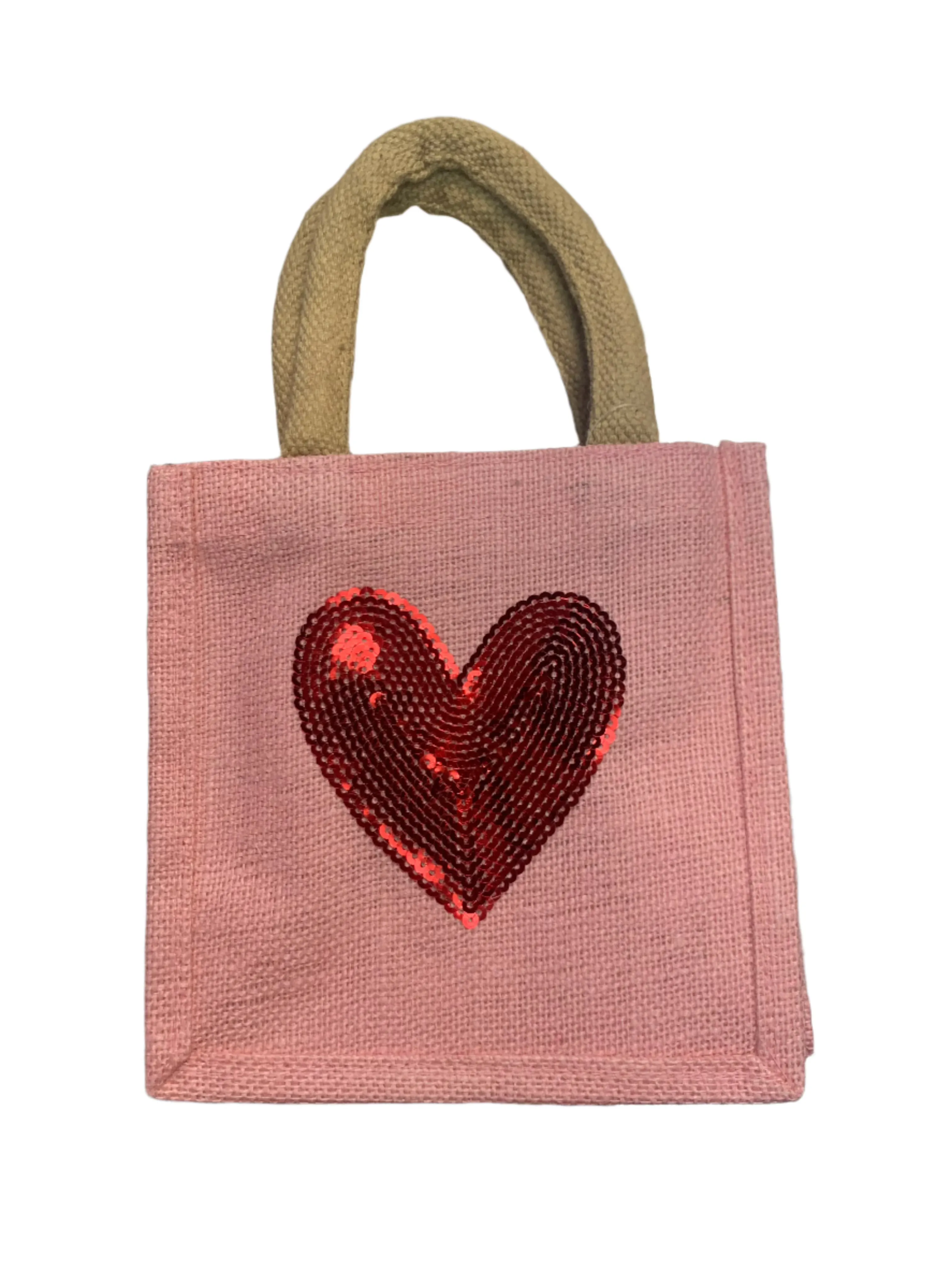 Heart Sequin Petite Gift Tote - Pink/Red