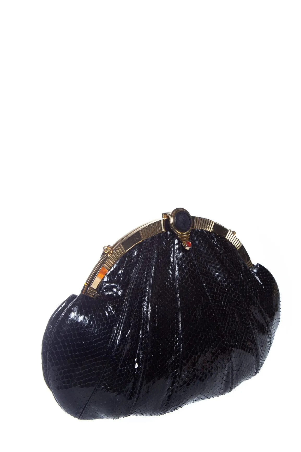 Judith Leiber Black Reptile Leather Clutch