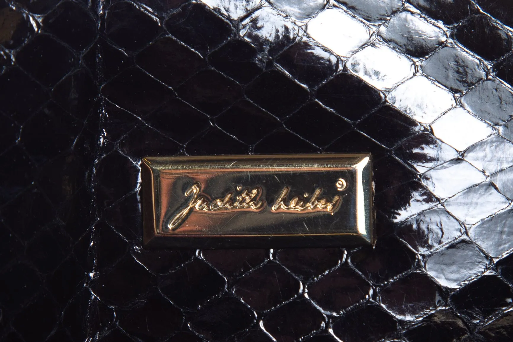 Judith Leiber Black Reptile Leather Clutch