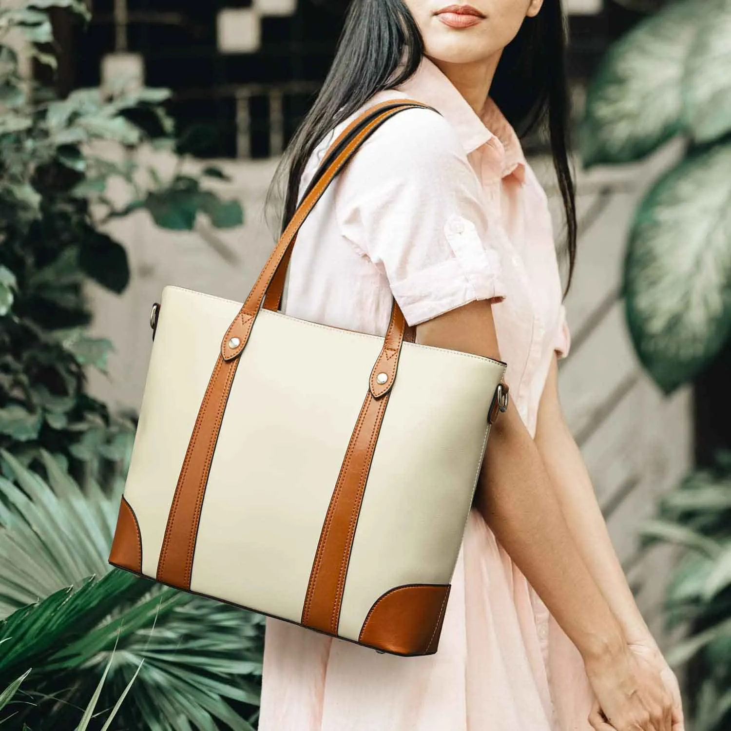 Leather Laptop Tote Handbag for Women