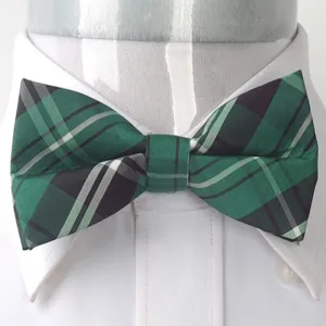 Men's Green Thin Nova Plaid Silk Pre-Tied Bow Tie