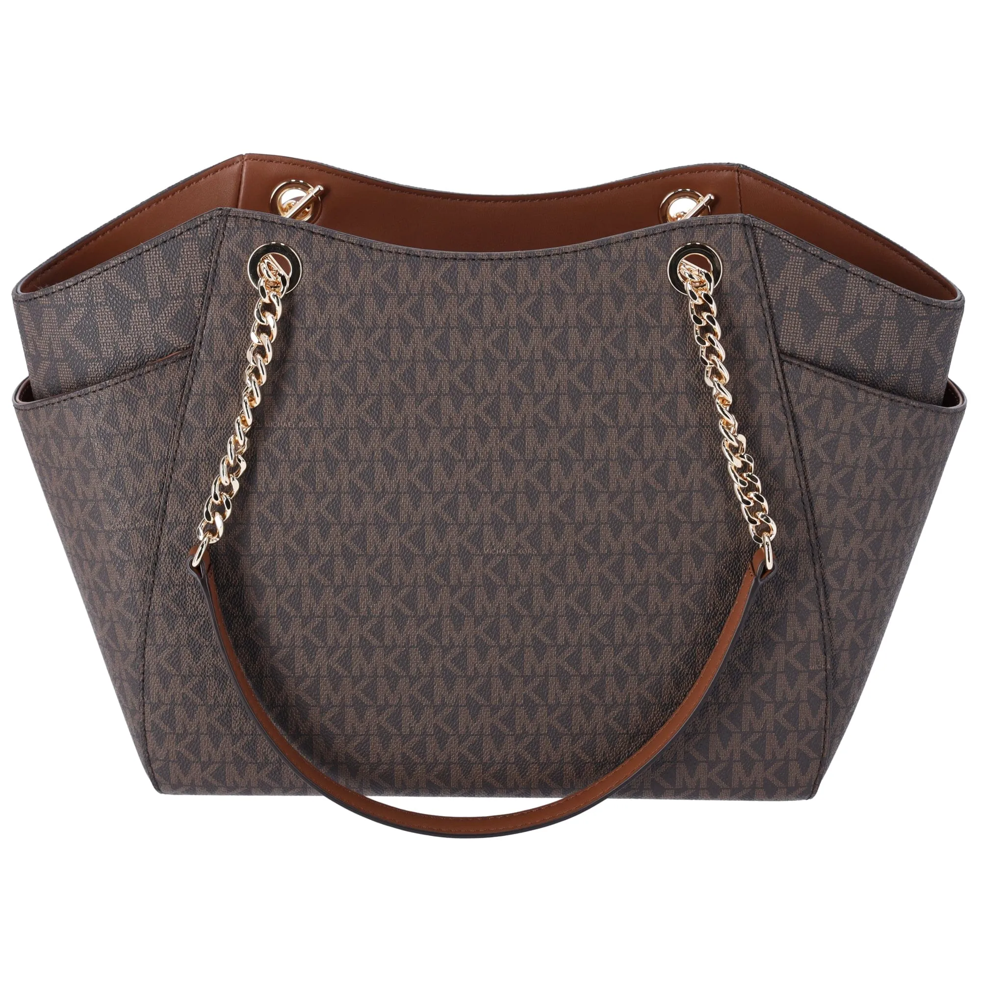Michael Kors Jet Set Chain Brown MK Signature Large Shoulder Tote Bag
