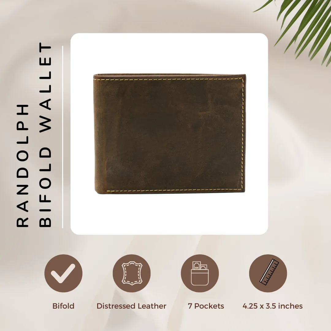 Randolph Bifold Distressed Leather Wallet by Nickel Smart®
