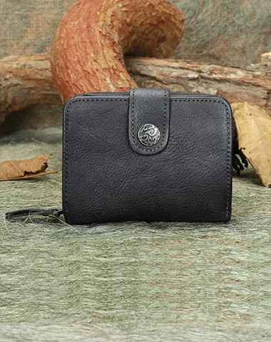 Small Green Leather Trifold Wallet Vintage Billfold Cute Women Buckle Wallet For Ladies