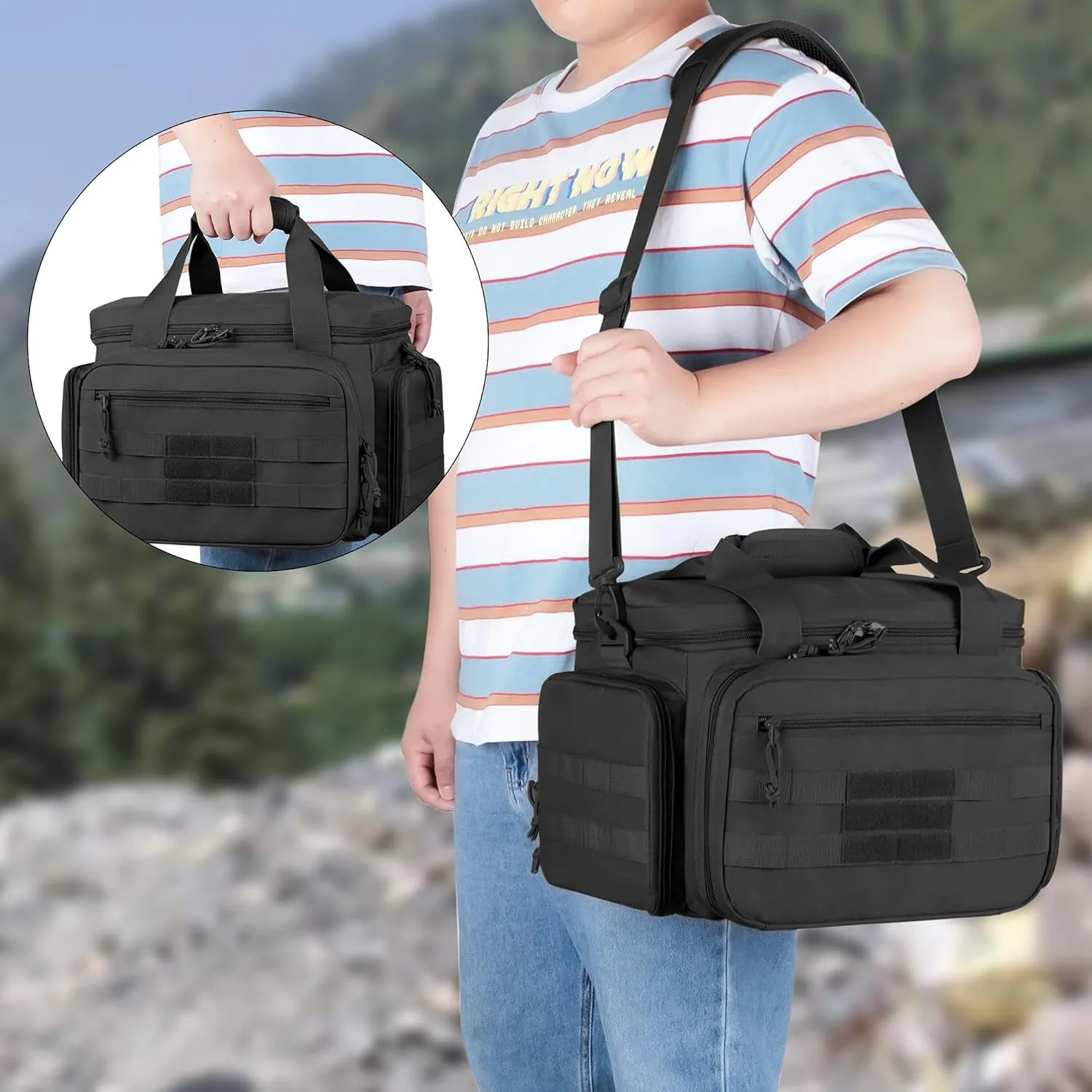 Tactical Gun Range Bag for 4 Handguns with 6X Magazine Slots and Essentials Pockets, Black